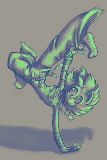 My character, Koku, dancing.